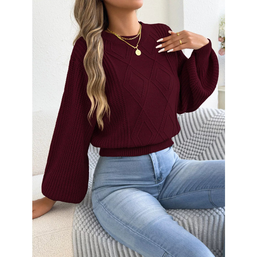 Argyle Pattern Lantern Sleeve Knit Sweater Apparel and Accessories