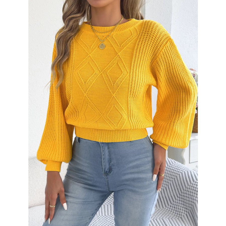 Argyle Pattern Lantern Sleeve Knit Sweater Apparel and Accessories