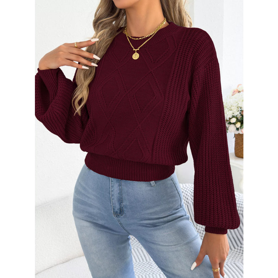 Argyle Pattern Lantern Sleeve Knit Sweater Apparel and Accessories