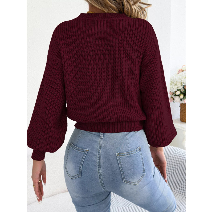 Argyle Pattern Lantern Sleeve Knit Sweater Apparel and Accessories