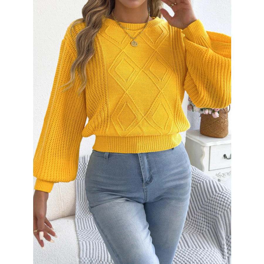 Argyle Pattern Lantern Sleeve Knit Sweater Apparel and Accessories