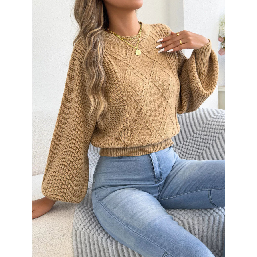 Argyle Pattern Lantern Sleeve Knit Sweater Apparel and Accessories