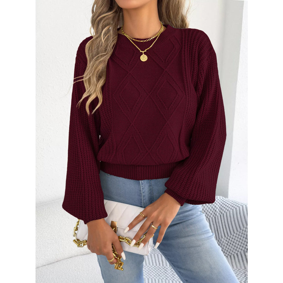 Argyle Pattern Lantern Sleeve Knit Sweater Apparel and Accessories