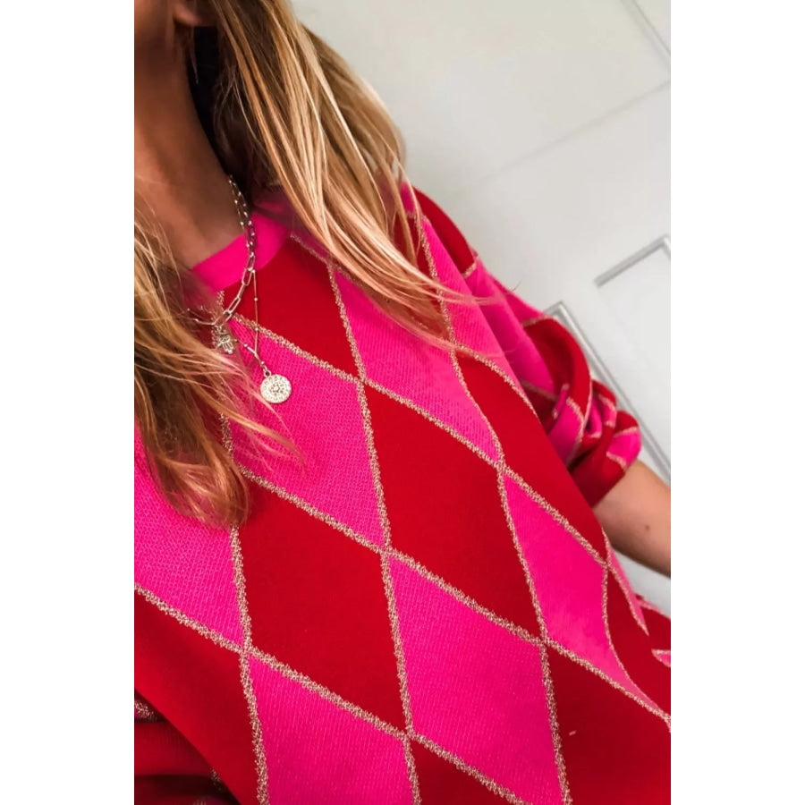 Argyle Pattern Long Sleeve Sweater Apparel and Accessories