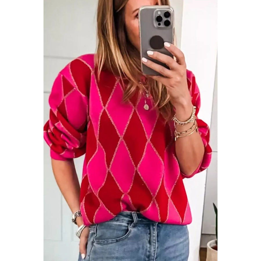 Argyle Pattern Long Sleeve Sweater Apparel and Accessories