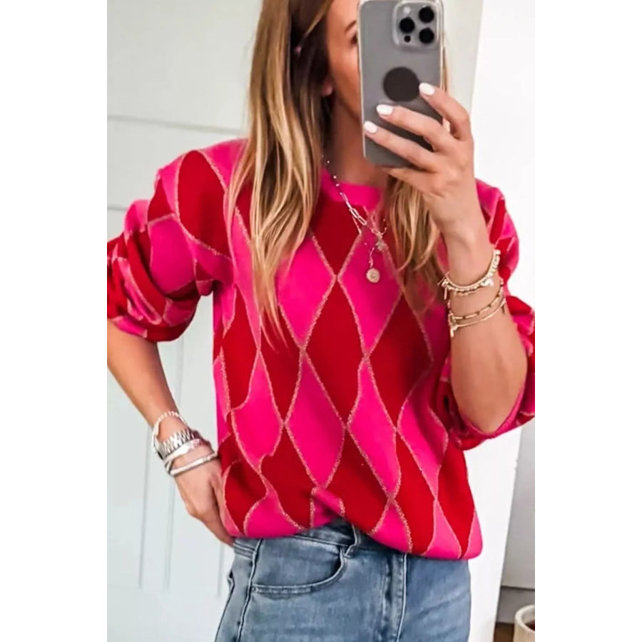 Argyle Pattern Long Sleeve Sweater Apparel and Accessories