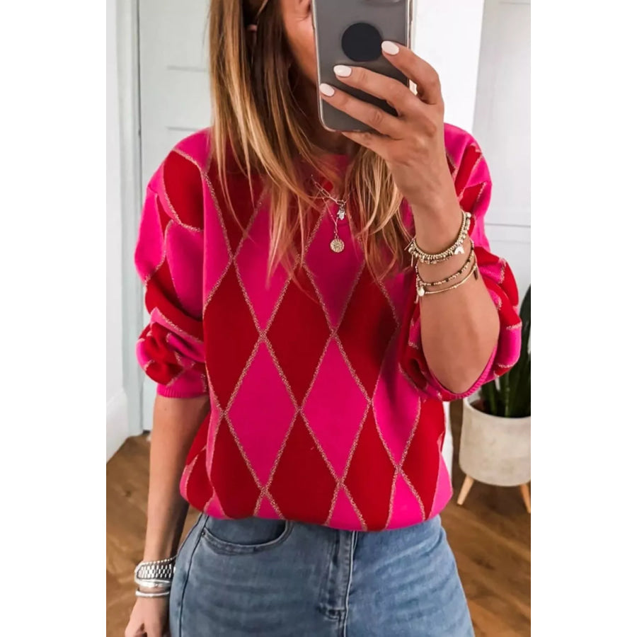 Argyle Pattern Long Sleeve Sweater Apparel and Accessories
