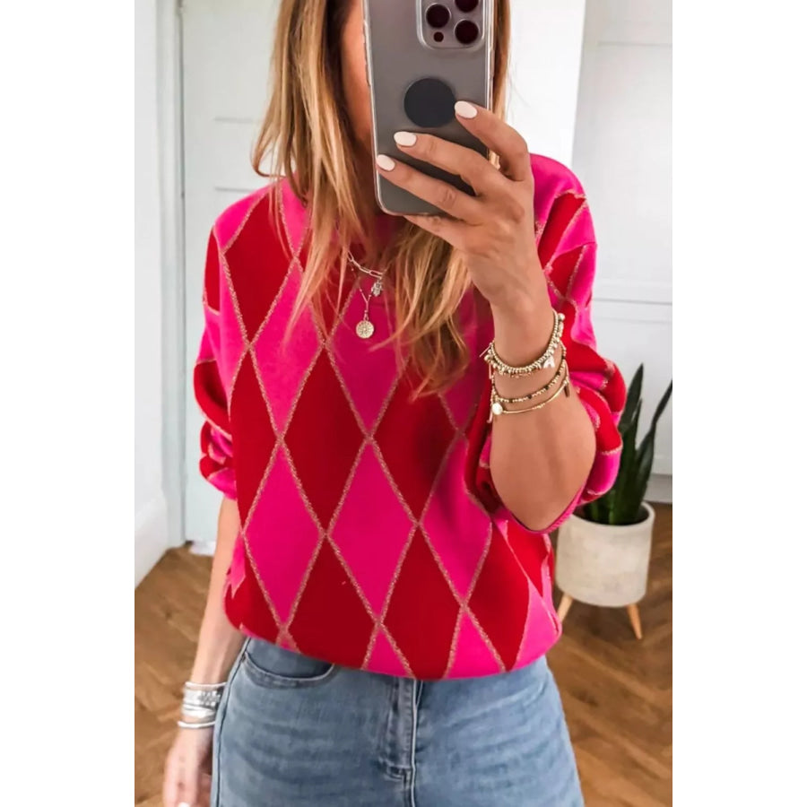 Argyle Pattern Long Sleeve Sweater Apparel and Accessories