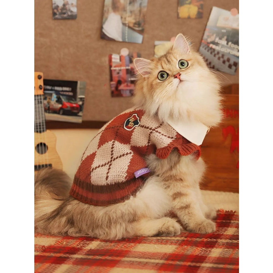Argyle Pattern Pet Sweater Rust / XS Apparel and Accessories