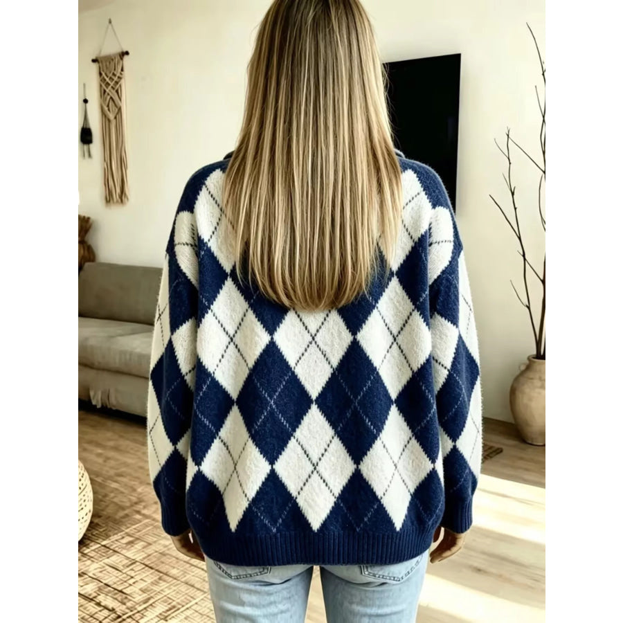 Argyle Pattern Polo Collar Sweater Apparel and Accessories