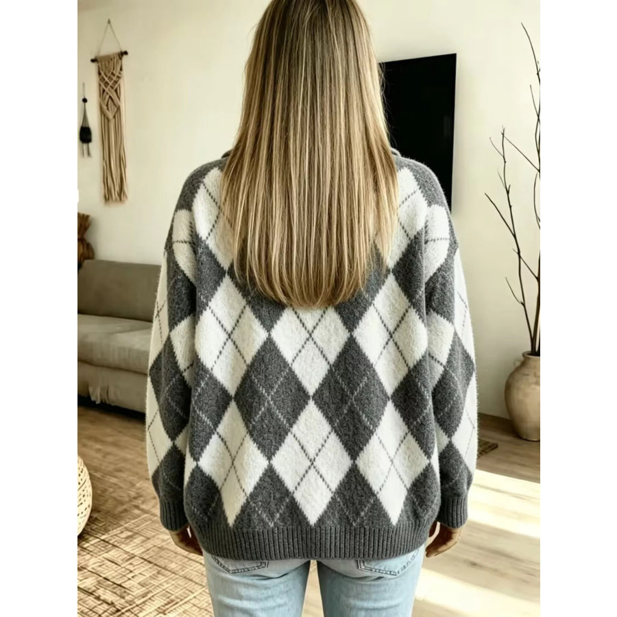 Argyle Pattern Polo Collar Sweater Apparel and Accessories