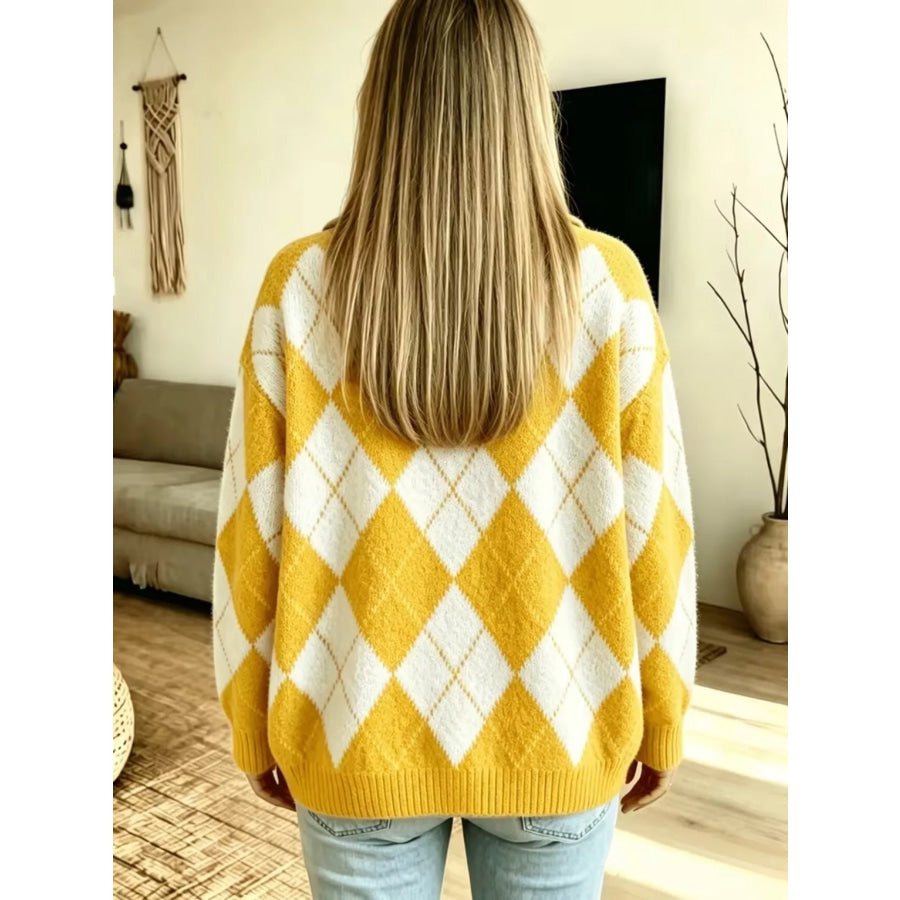 Argyle Pattern Polo Collar Sweater Apparel and Accessories