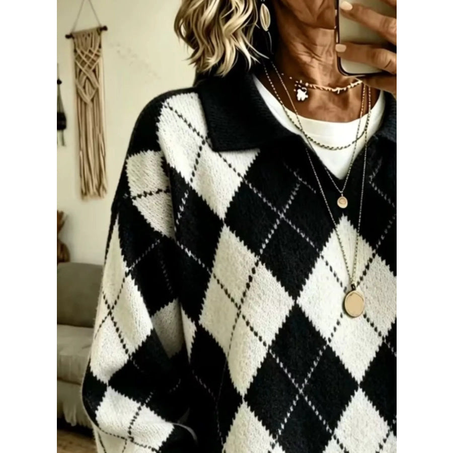 Argyle Pattern Polo Collar Sweater Apparel and Accessories
