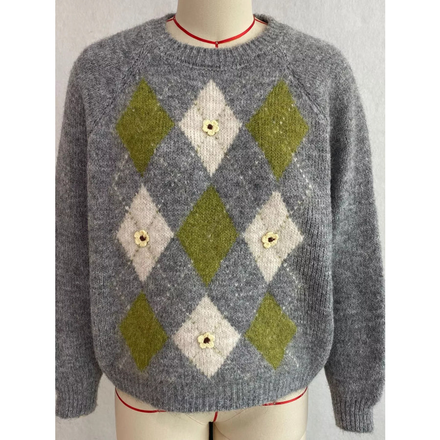 Argyle Pattern Raglan Sleeve Sweater Apparel and Accessories