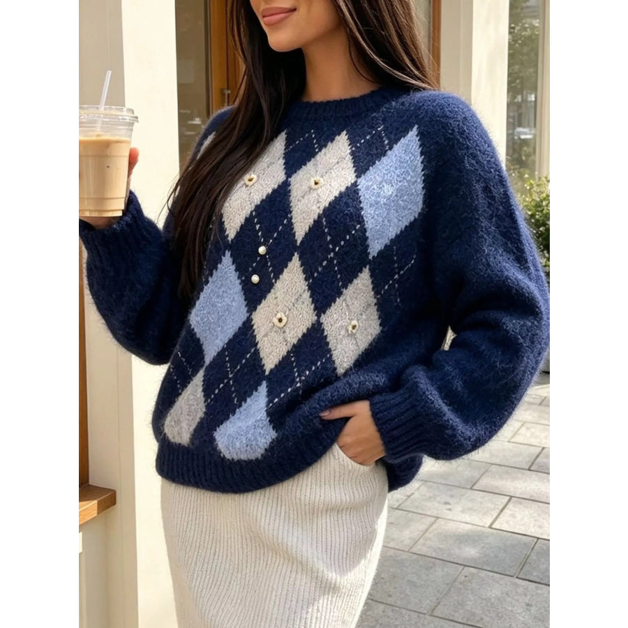 Argyle Pattern Raglan Sleeve Sweater Apparel and Accessories