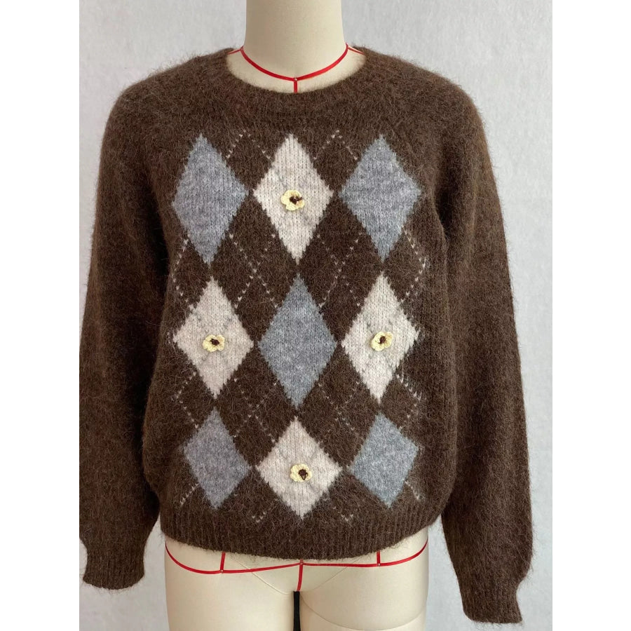 Argyle Pattern Raglan Sleeve Sweater Apparel and Accessories