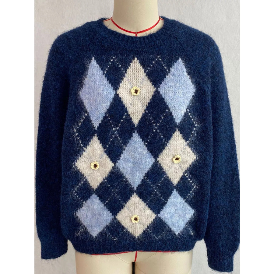 Argyle Pattern Raglan Sleeve Sweater Apparel and Accessories