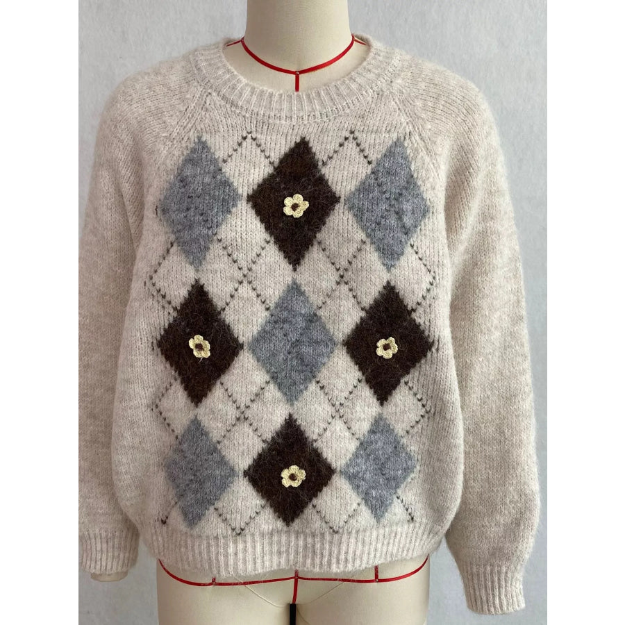 Argyle Pattern Raglan Sleeve Sweater Apparel and Accessories