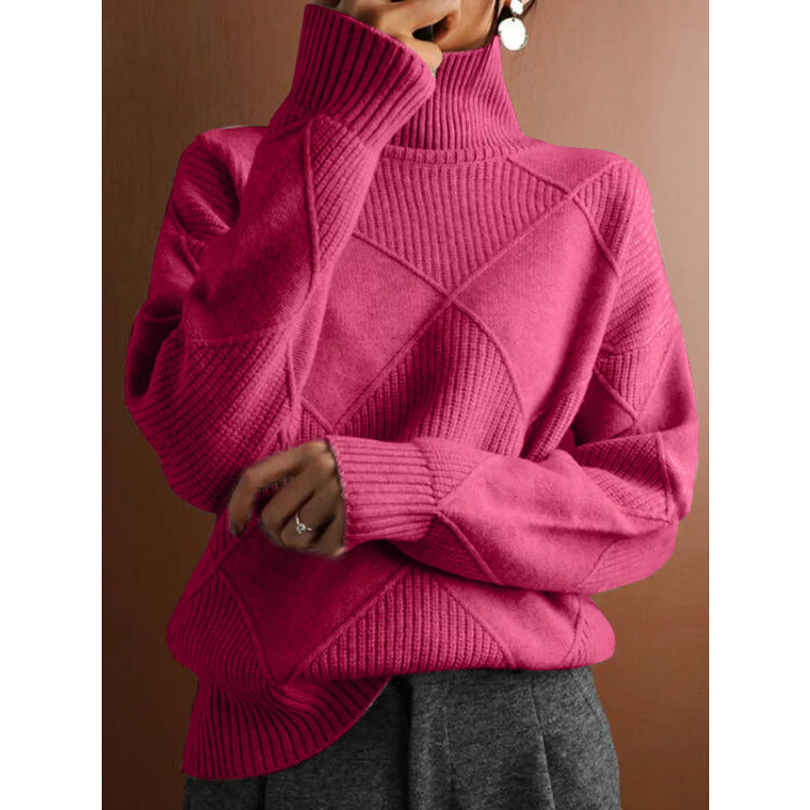 Argyle Pattern Turtleneck Sweater Cerise / S Apparel and Accessories