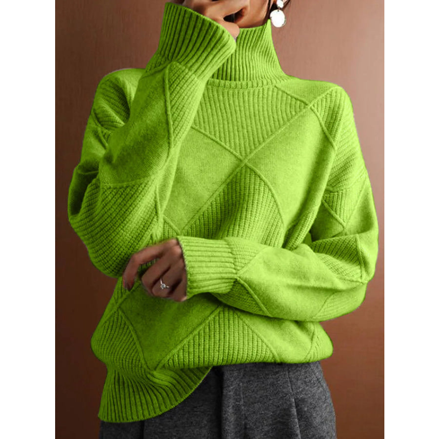 Argyle Pattern Turtleneck Sweater Green / S Apparel and Accessories