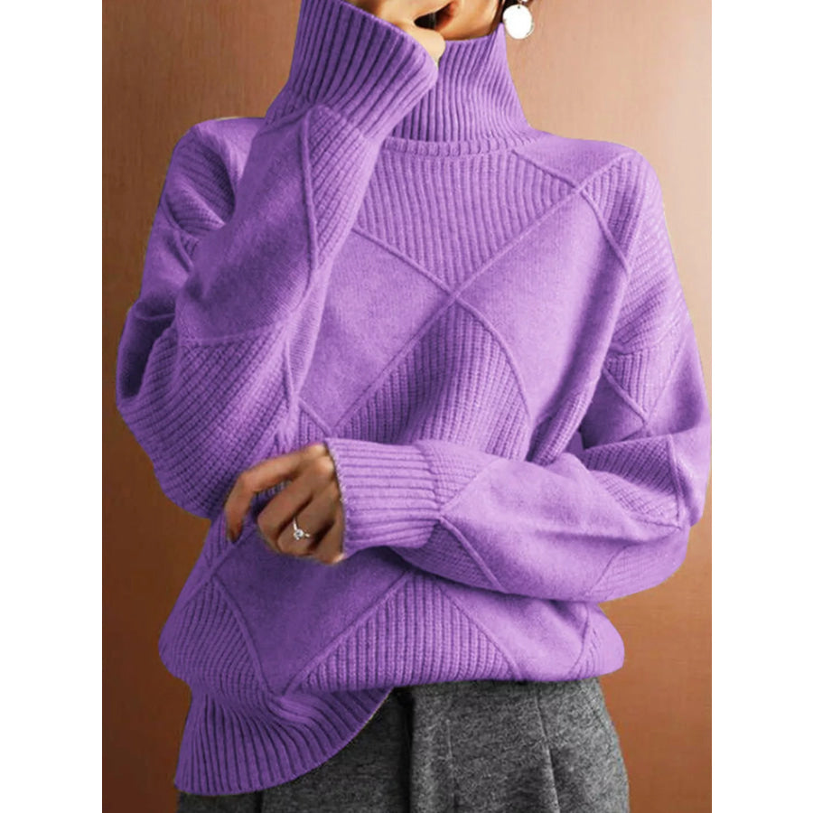 Argyle Pattern Turtleneck Sweater Lavender / S Apparel and Accessories