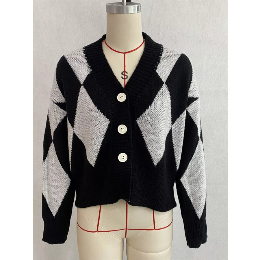 Argyle Pattern V-Neck Button-Down Cardigan Apparel and Accessories