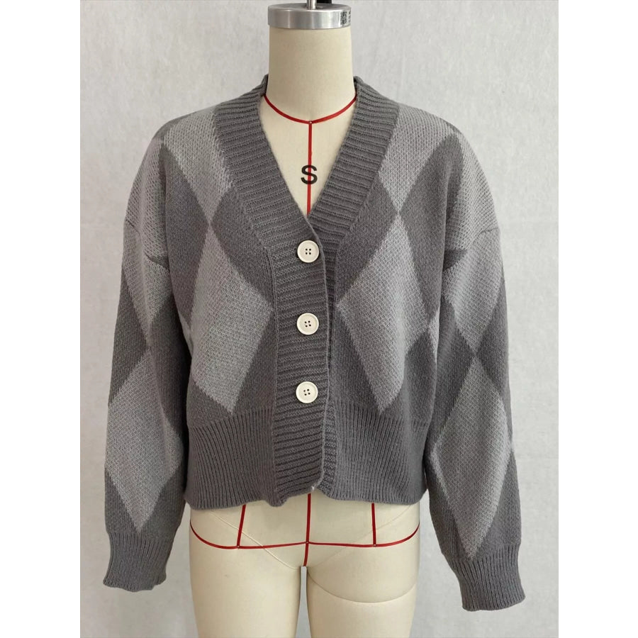 Argyle Pattern V-Neck Button-Down Cardigan Apparel and Accessories