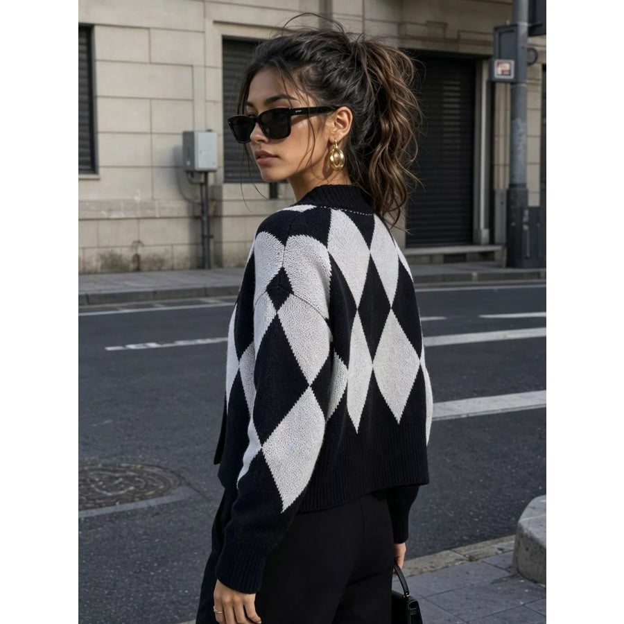 Argyle Pattern V-Neck Button-Down Cardigan Apparel and Accessories