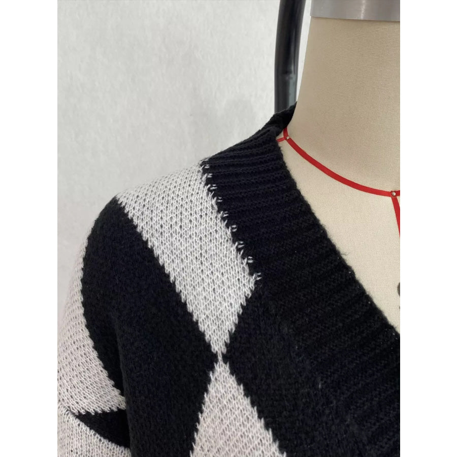 Argyle Pattern V-Neck Button-Down Cardigan Apparel and Accessories