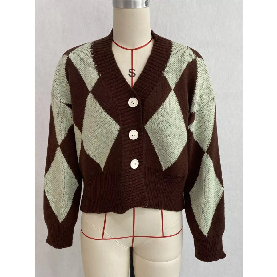 Argyle Pattern V-Neck Button-Down Cardigan Apparel and Accessories