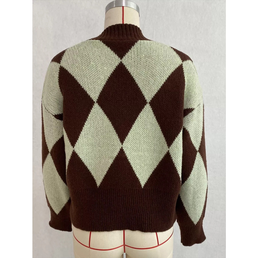 Argyle Pattern V-Neck Button-Down Cardigan Apparel and Accessories