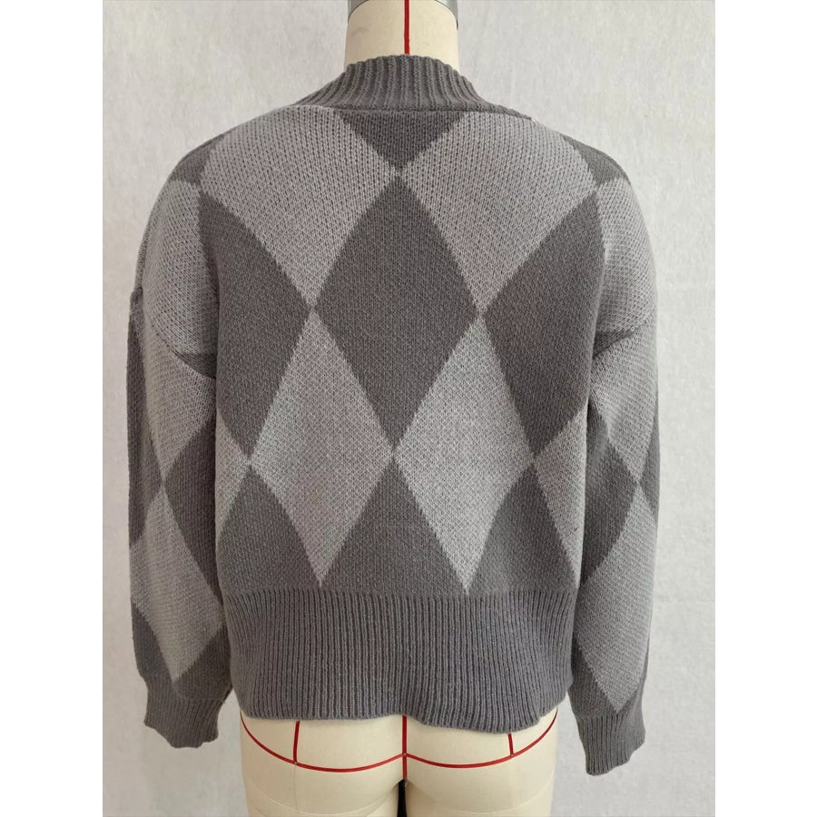Argyle Pattern V-Neck Button-Down Cardigan Apparel and Accessories