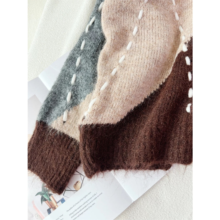 Argyle Pattern V-Neck Oversized Sweater Apparel and Accessories