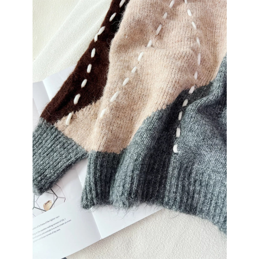 Argyle Pattern V-Neck Oversized Sweater Apparel and Accessories