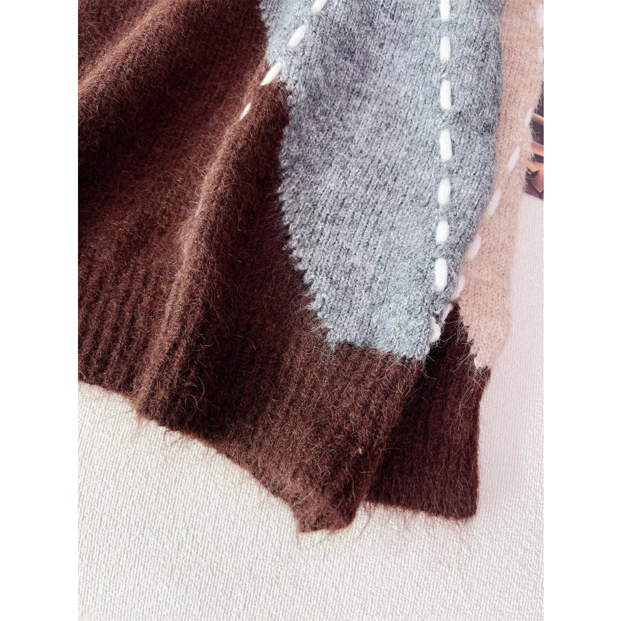 Argyle Pattern V-Neck Oversized Sweater Apparel and Accessories