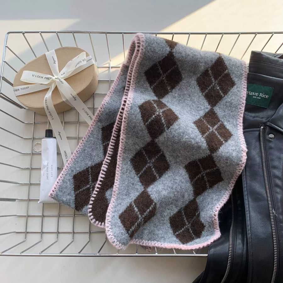 Argyle Pattern Warm Scarf Dark Gray / One Size Apparel and Accessories