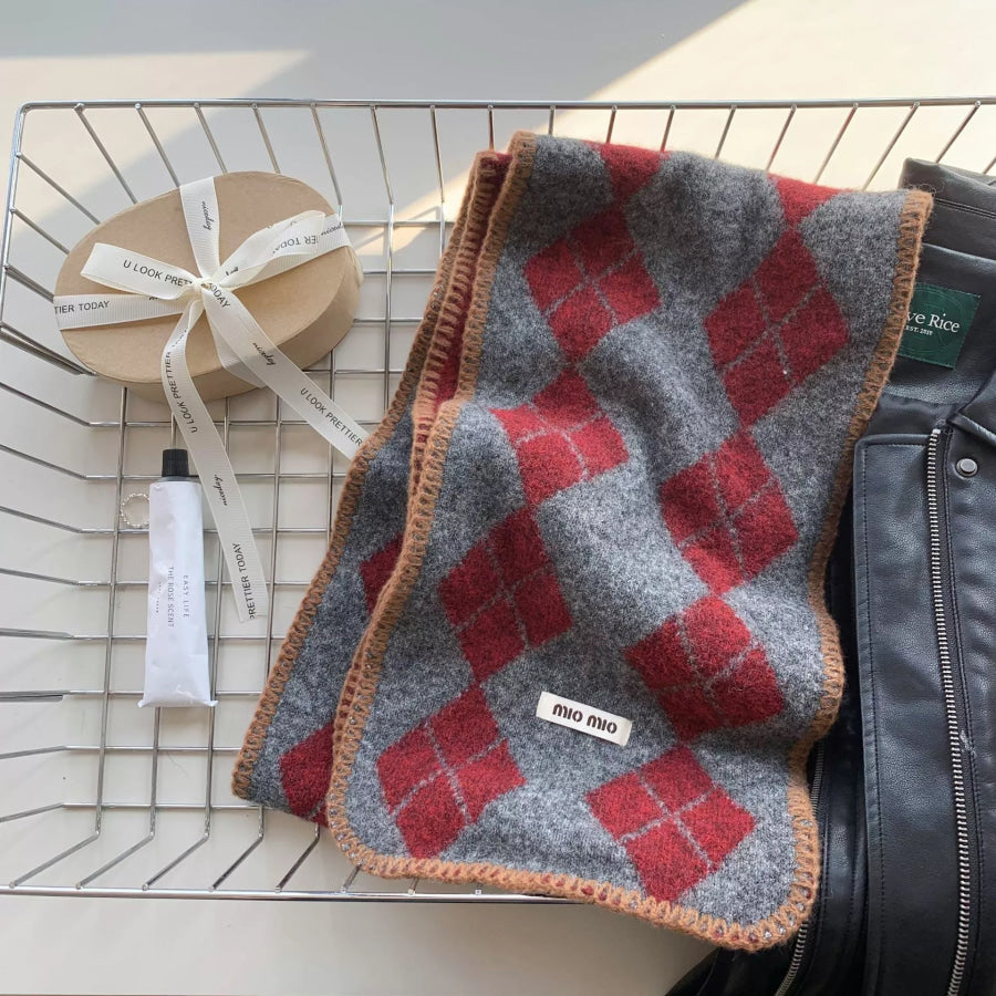 Argyle Pattern Warm Scarf Deep Red / One Size Apparel and Accessories