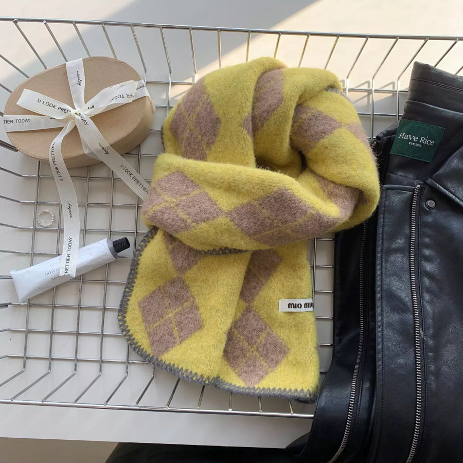 Argyle Pattern Warm Scarf Mustard / One Size Apparel and Accessories