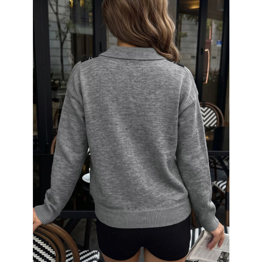 Argyle Patterned Polo Collar Sweater Apparel and Accessories