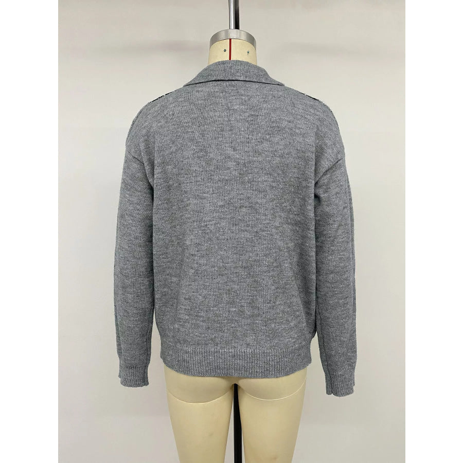 Argyle Patterned Polo Collar Sweater Apparel and Accessories