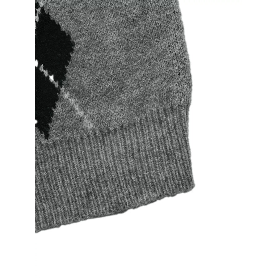 Argyle Patterned Polo Collar Sweater Apparel and Accessories