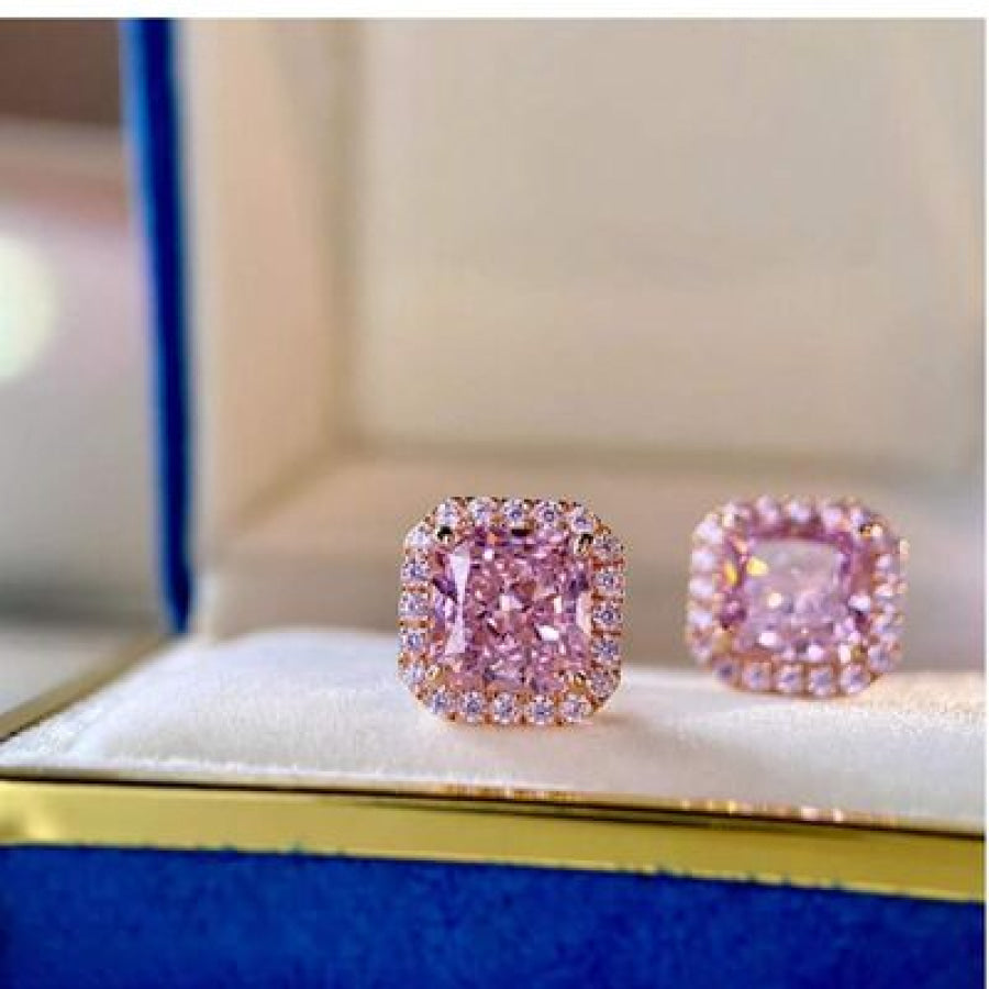 Artificial Gemstone Square Stud Earrings Rose Gold / One Size Apparel and Accessories