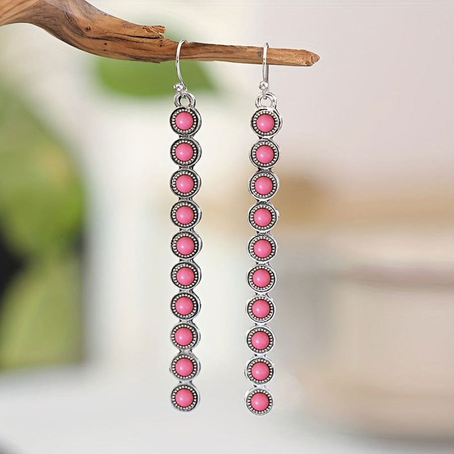 Artificial Turquoise Alloy Bar Earrings Pink / One Size Apparel and Accessories