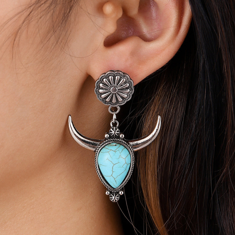 Artificial Turquoise Alloy Cow Head Earrings Apparel and Accessories