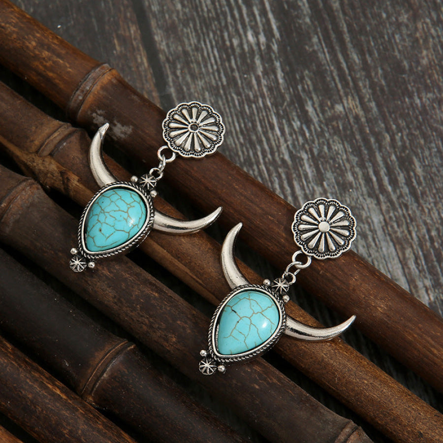 Artificial Turquoise Alloy Cow Head Earrings Apparel and Accessories