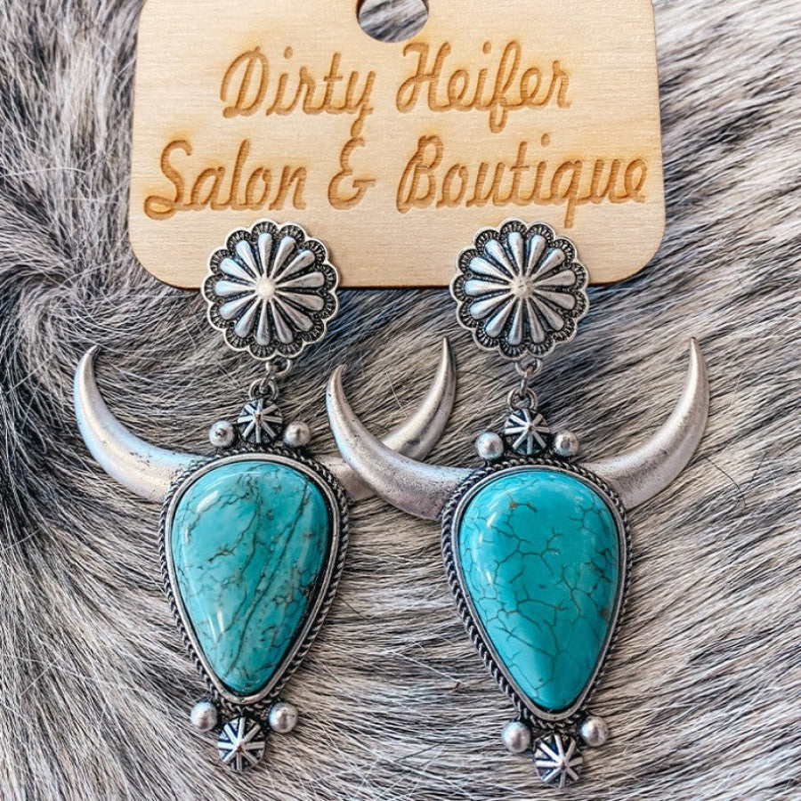 Artificial Turquoise Alloy Cow Head Earrings Apparel and Accessories