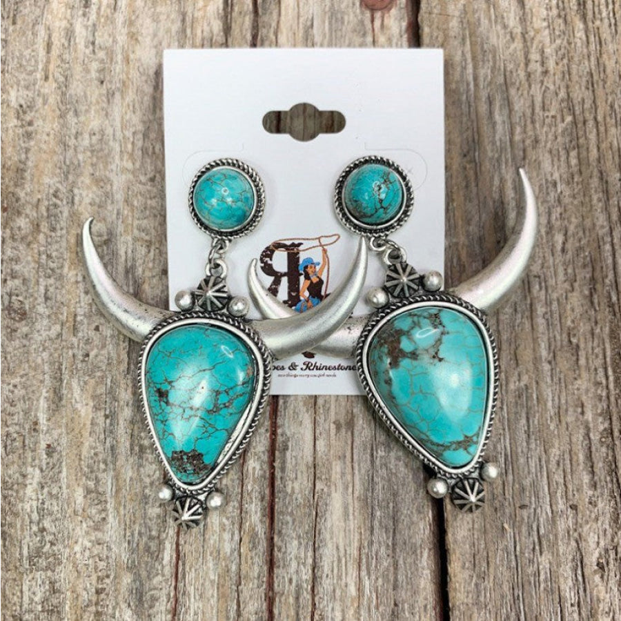 Artificial Turquoise Alloy Cow Head Earrings Turquoise / One Size Apparel and Accessories