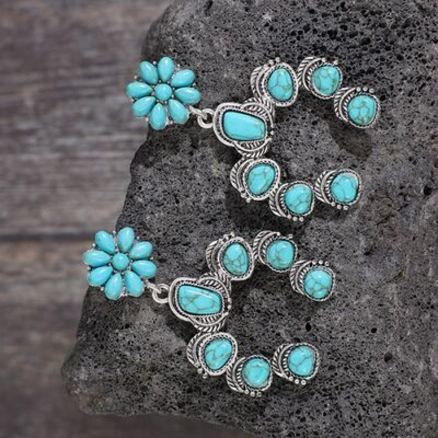 Artificial Turquoise Alloy Dangle Earrings Pastel Blue / One Size Apparel and Accessories