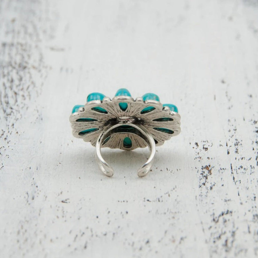 Artificial Turquoise Alloy Flower Ring Turquoise / One Size Apparel and Accessories