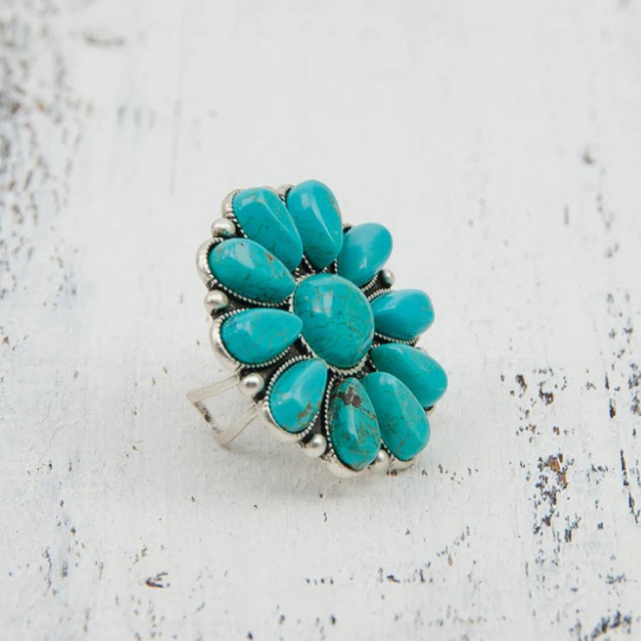 Artificial Turquoise Alloy Flower Ring Turquoise / One Size Apparel and Accessories